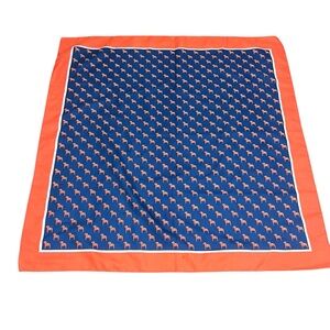 Vintage Boselli Orange Blue Horse Print Square Scarf Italy Retro Luxury Satin